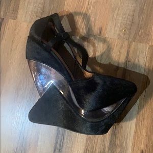 Jeffrey Campbell Designer Glass black mohair heels